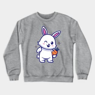 Cute Rabbit Holding Carrot With Thumb Up Cartoon Crewneck Sweatshirt